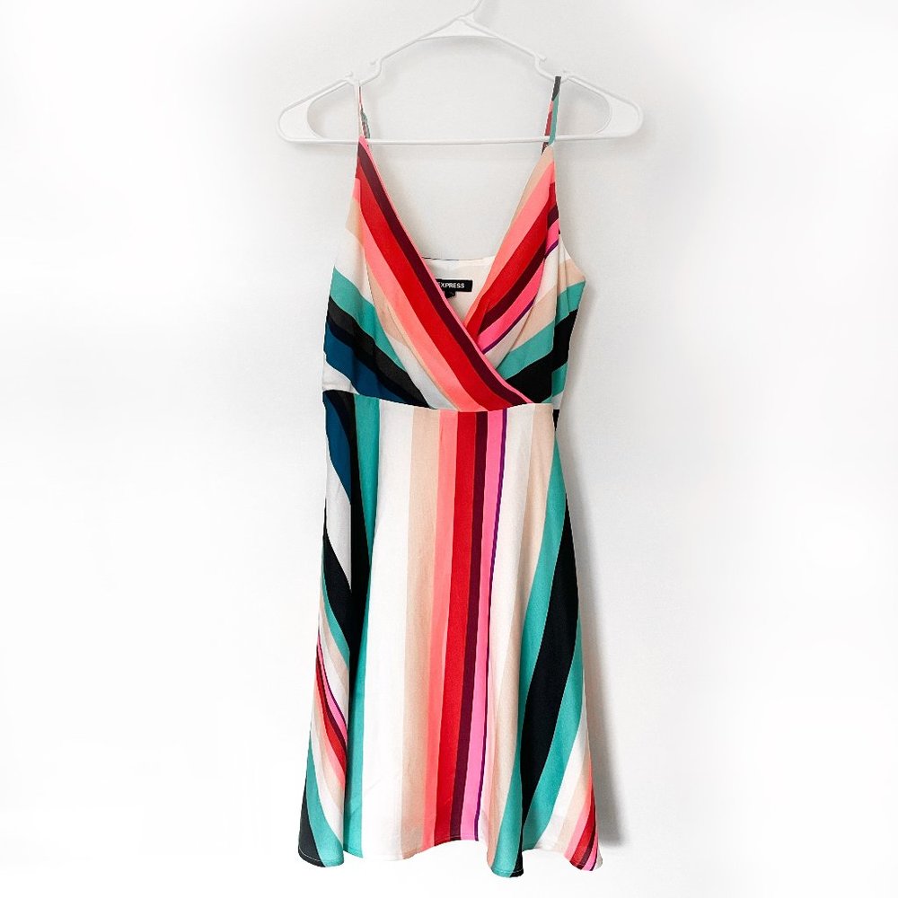 Express Dress Womens Small Multicolor Stripe Polyester Sleeveless